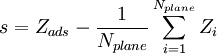 s = Z_{ads}-\frac{1}{N_{plane}}\sum_{i=1}^{N_{plane}}Z_i