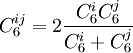 C_6^{ij}=2\,\!\frac{C_6^{i}C_6^{j}}{C_6^{i}+C_6^{j}}